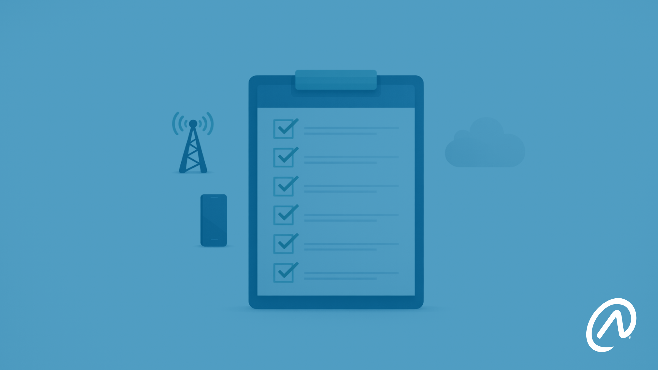 Telecom partner checklist concept with clipboard and connectivity icons